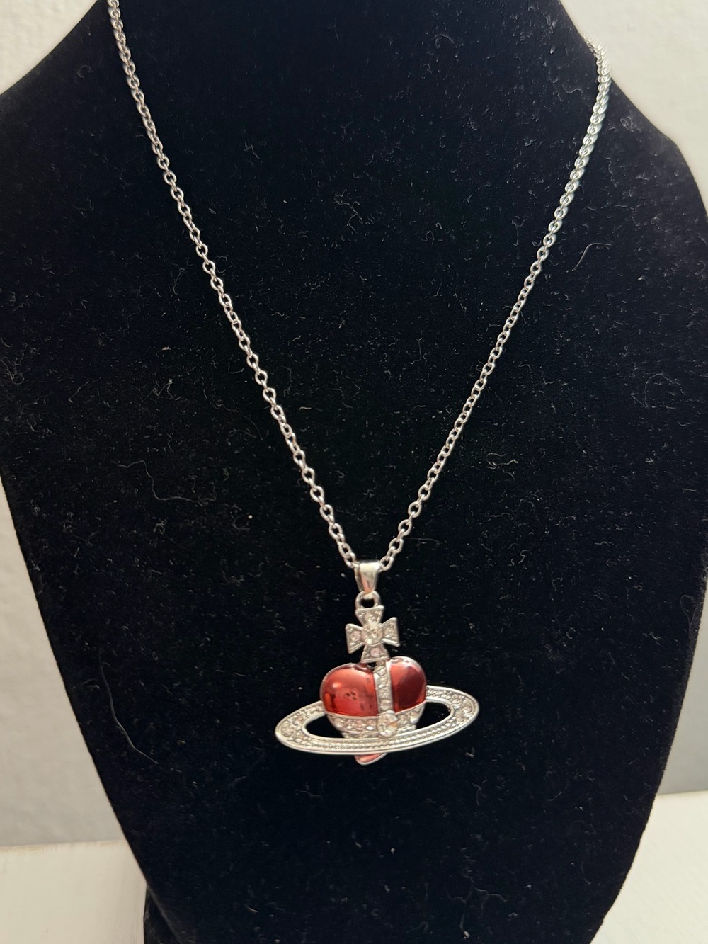 Vivienne Westwood Red Orb Pendant Necklace with Silver-Tone Orbit